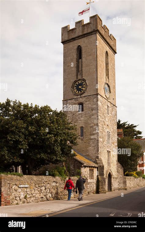 Uk England Isle Of Wight Yarmouth Church With Unusual Tower Stock