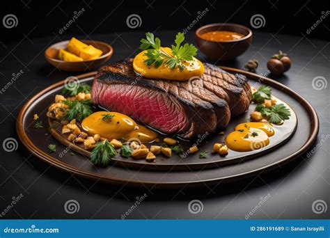 Sliced Beef Steak With Parsley On A Plate Ai Generative Stock Illustration Illustration Of