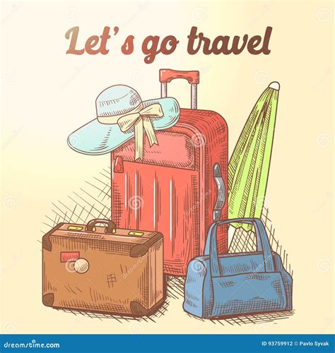 Lets Go Travel Hand Drawn Design Summer Vacation Background With