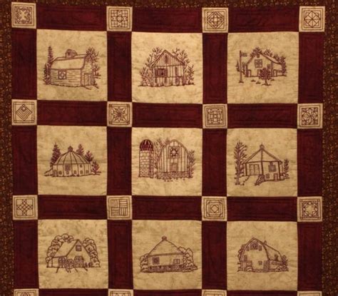 Quilt Barns Quilt Pattern Redwork Embroidery Blocks & Quilt