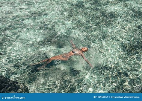 Beautiful Woman In Elegant Bikini Swimming In Ocean Stock Image Image Of Elegant Fashion