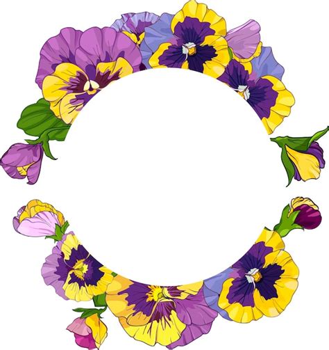 Premium Vector Round Frame With Pansy Flowers Wreath Viola Yellow And