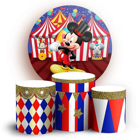 KIT Redondo e Trio Mickey Circo Sublimado 3D Sublitex painéis