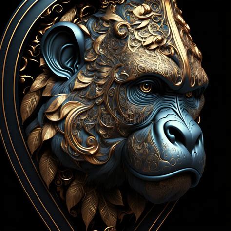 Gold Filigree Inlaid Gorilla Generative Ai Stock Illustration