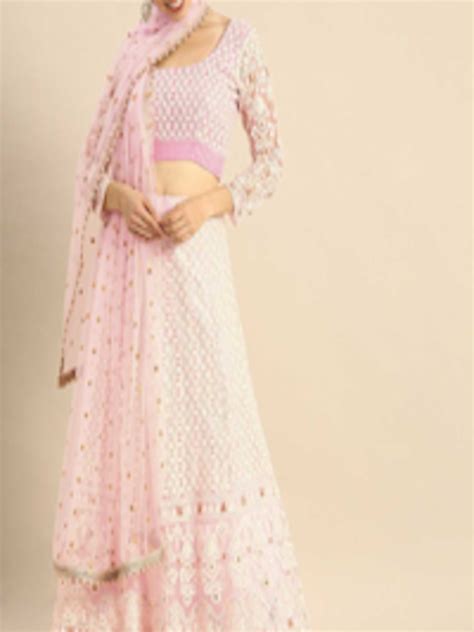 Buy Fusionic Pink Gold Toned Embroidered Sequinned Semi Stitched