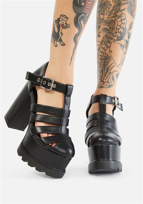 Lamoda Cross Weave Platform Sandals Vegan Leather Black Dolls Kill