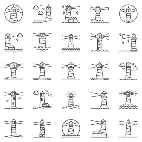 Lighthouse Outline Icons Set Lighthouses Concept Vector Line Symbols