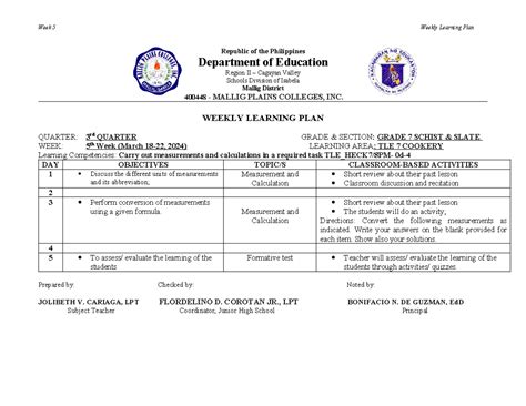 Week 5 Republic Of The Philippines Department Of Education Region Ii Cagayan Valley Schools