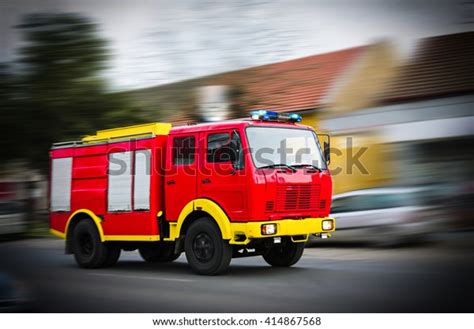 Fire Truck Situation Flashing Lights Blurred Stock Photo 414867568 ...