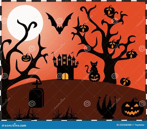 Castelo De Halloween Morcego Assustador E Abóbora Vetor Ilustração