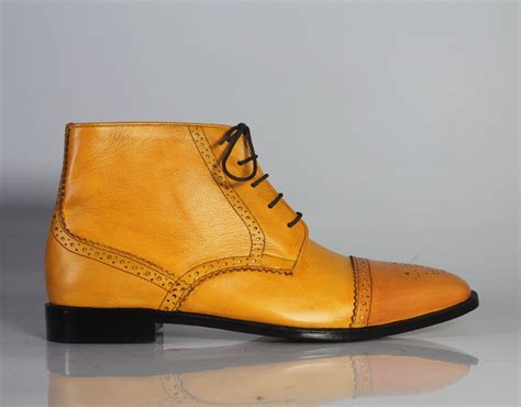 Handmade Mens Tan Leather Boots Men Lace And Similar Items