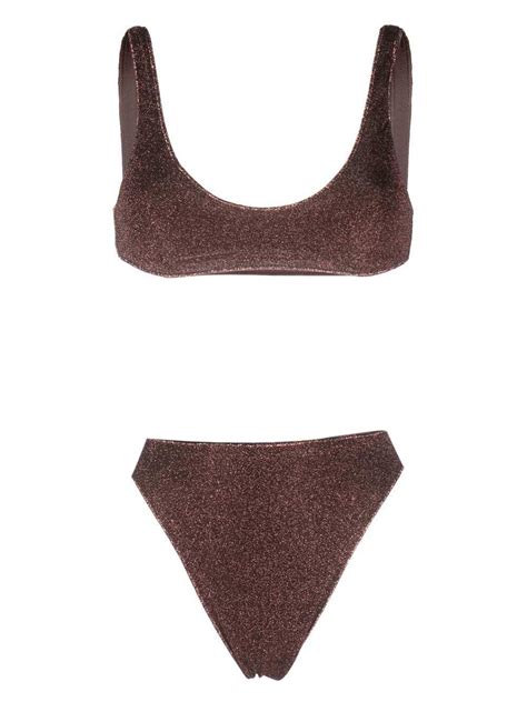 Oseree Metallic Effect Bikini Set Brown Editorialist