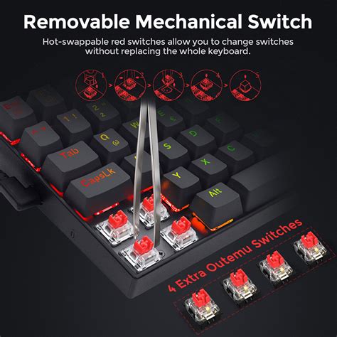 New Redragon K629-RGB 75% RGB Backlight Mechanical Gaming Keyboard 84 ...