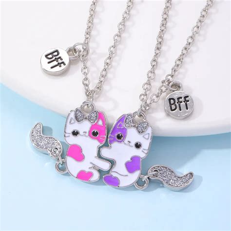 Lovecryst 2 Stks Set Leuke Cartoon Kat Vorm Hanger Ketting Beste