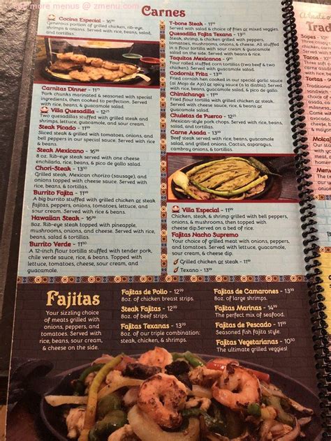 Menu At Viva Villa Mexican Grill Restaurant Mauldin