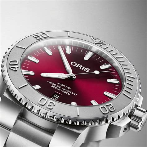 oris aquis date relief cherry mm amj watches