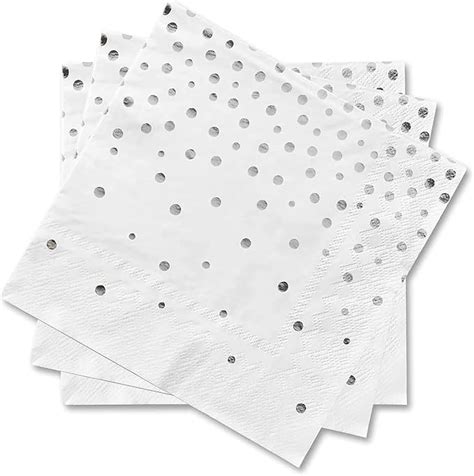 Mixidon Silver Napkins Party Napkin Birthday Serviettes White
