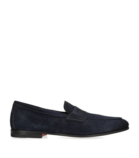 Mens Santoni Blue Suede Carlos Penny Loafers Harrods Us