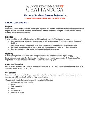 Fillable Online Utc Provost Student Research Awards The University Of