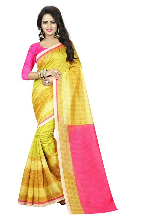 Shree Rajlaxmi Sarees Yellow And Pink Art Silk Saree Buy Shree