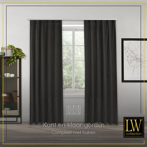 Lw Collection Gordijnen Zwart Velvet Kant En Klaar X Cm Met