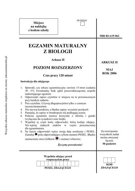 Pdf Egzamin Maturalny Z Biologii Arkuszematuralne Pl W Procesie