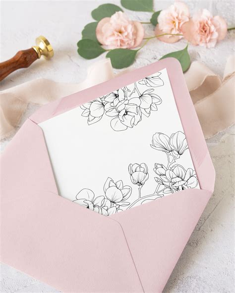 Magnolia Wedding Envelope Liner Template A Black And White Etsy