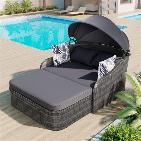 Buy Tensun Outdoor Patio Sunbed With Adjustable Canopy Pe Rattan