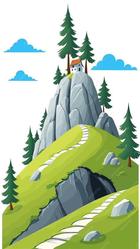 Premium Vector | Hill landscape drawing cartoon artwork vector