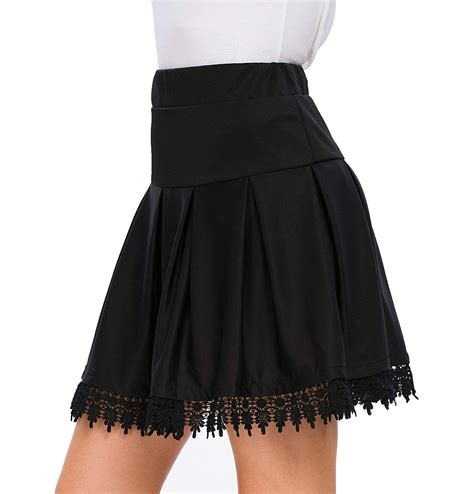 Sinono Womens Basic Solid Flared Mini Stretchy Hem Lace Skirt Womens