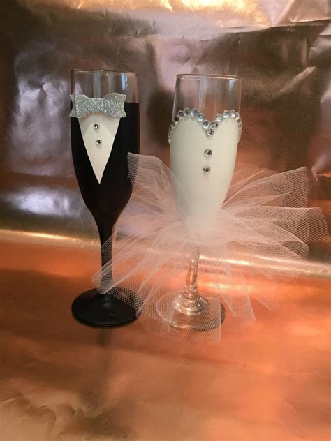 Champagne Glasses Bride And Groom Champagne Glasses Hand Etsy