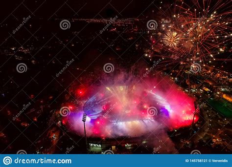 Aerial Shoot Of The Toumba Stadium With Fireworks Editorial Photo