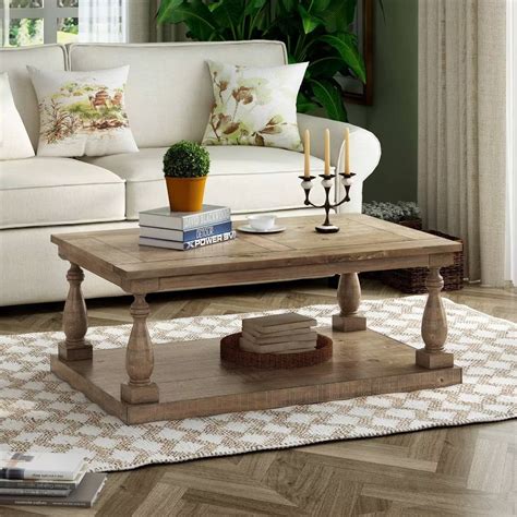 Rustic Oversized Coffee Table Floor Shelf Coffee Table With Storage