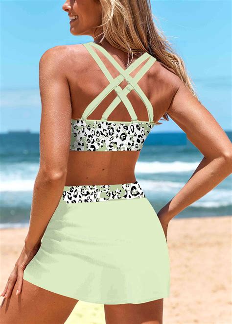 Patchwork Leopard Light Green Bikini Set Modlily USD