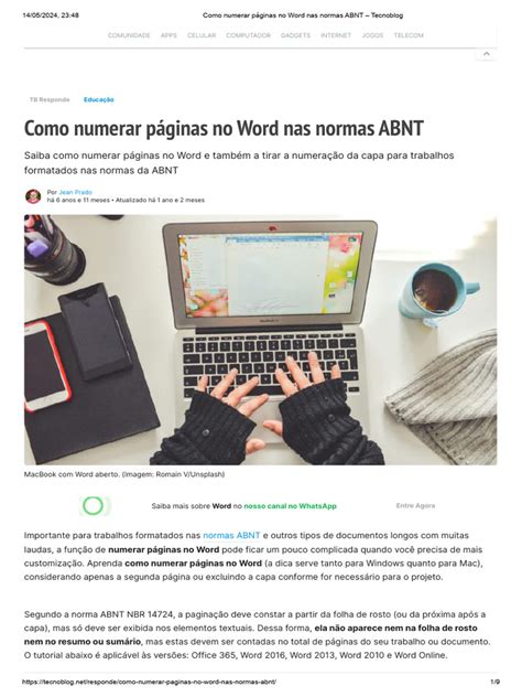 Como Numerar Páginas No Word Nas Normas Abnt Tecnoblog Download