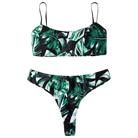 Belleziva Sexy Swimwear Women Plant Print Push Up Swimsuit Bikini Set