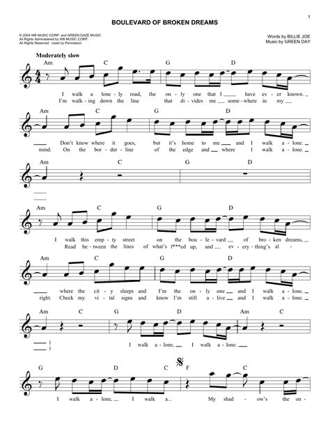 Green Day Boulevard Of Broken Dreams Guitar Chords