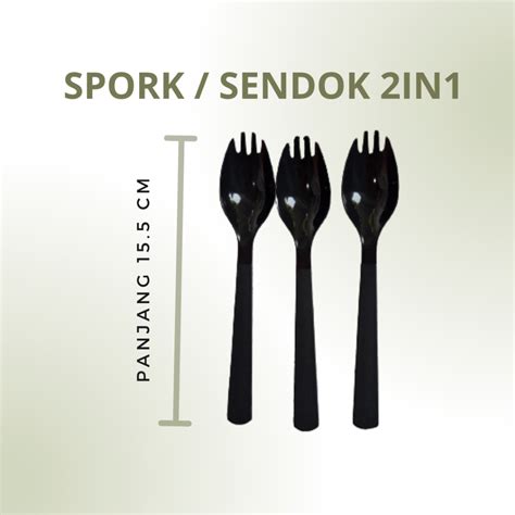 Jual Spork MAKAN Hitam Sendok 2 In 1 Sendok Garpu PLASTIK PANJANG Isi