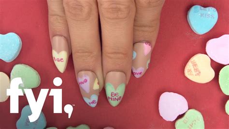 Valentines Nail Art Tutorial Candy Heart Nails Fyi Youtube