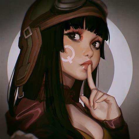 Safebooru 1girl Aviator Cap Bangs Black Hair Blunt Bangs Breasts