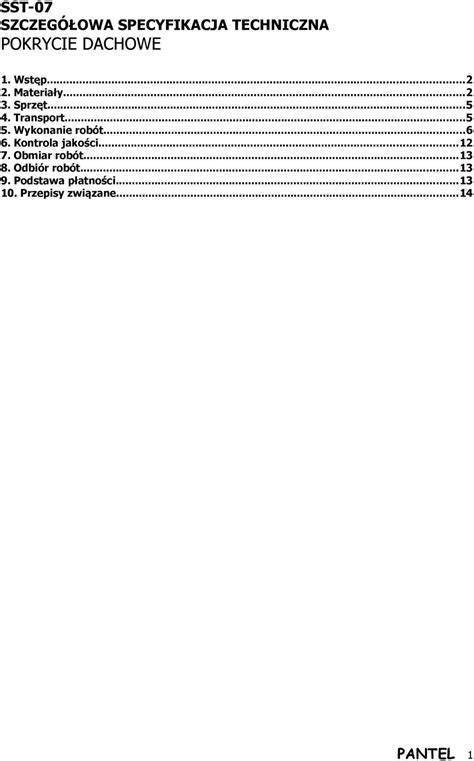 SST 07 SZCZEGÓŁOWA SPECYFIKACJA TECHNICZNA POKRYCIE DACHOWE PDF Free