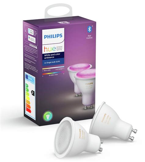 Philips Hue Gu10 Colour Smart Bulb With Bluetooth 2 Pack 2022189