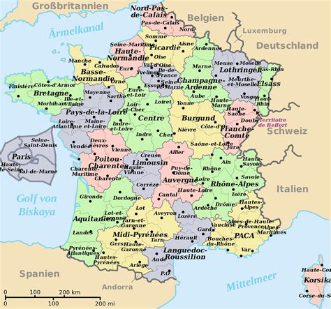 Map of france,translated into german,departments,prefectures ...