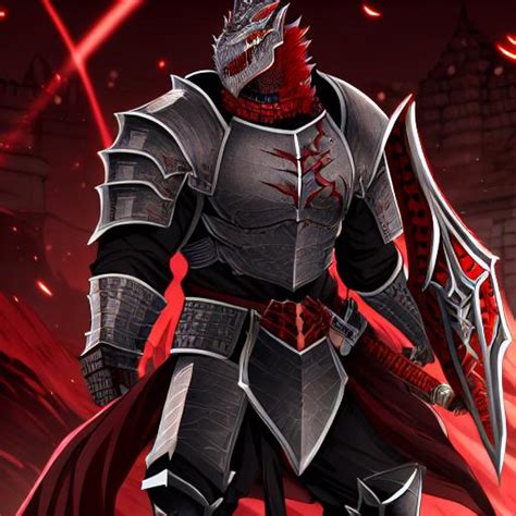 Argonian Male Red Eyes Black Scales Heavy Armor Openart