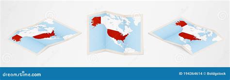 Folded Map Of Usa In Three Different Versions Stock Vector