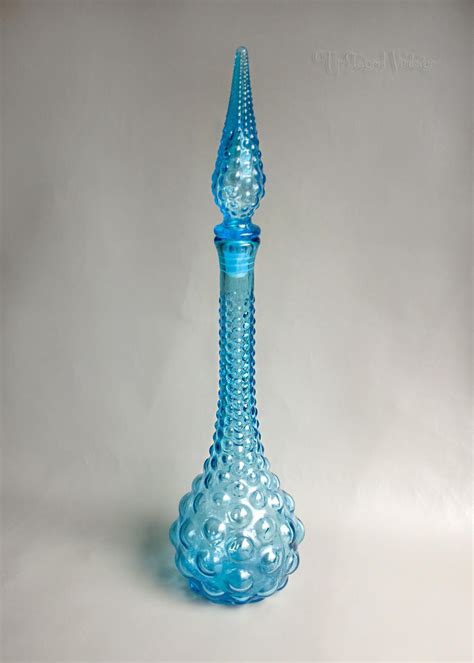 Vintage Retro Tall Blue Glass Empoli Style Decorative Genie Bottle