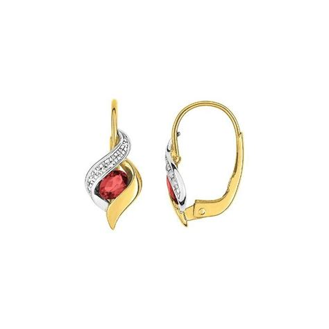 Achat Boucles D Oreilles Dormeuses En Or Jaune Rhodi Diamants Et Rubis