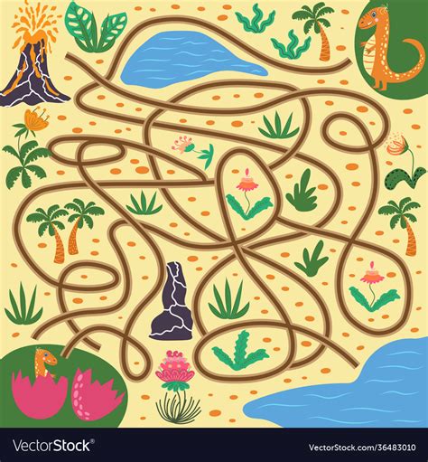 Help Dinosaur Find Path To Nest Labyrinth Maze Vector Image