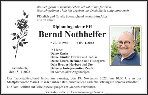 Traueranzeigen Von Bernd Nothhelfer Augsburger Allgemeine Zeitung