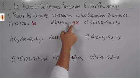 1 3 REDUCCION DE TERMINOS SEMEJANTES EN UN POLINOMIO 8º GRADO YouTube